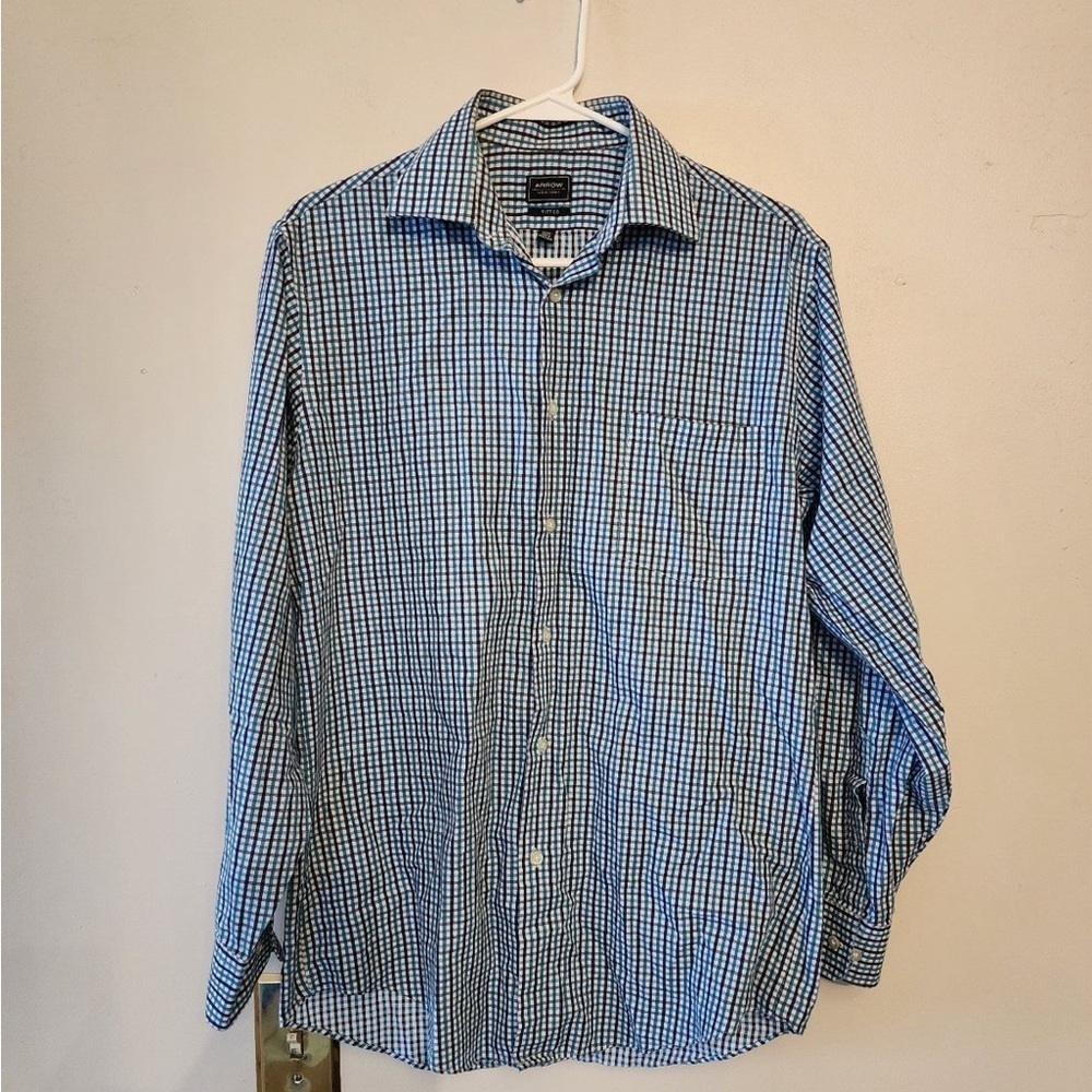 Mens arrow long sleeve dress shirt plaid 32/33 neck 15